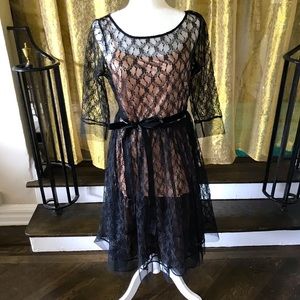 Vintage style black lace 1950s dress belt belt